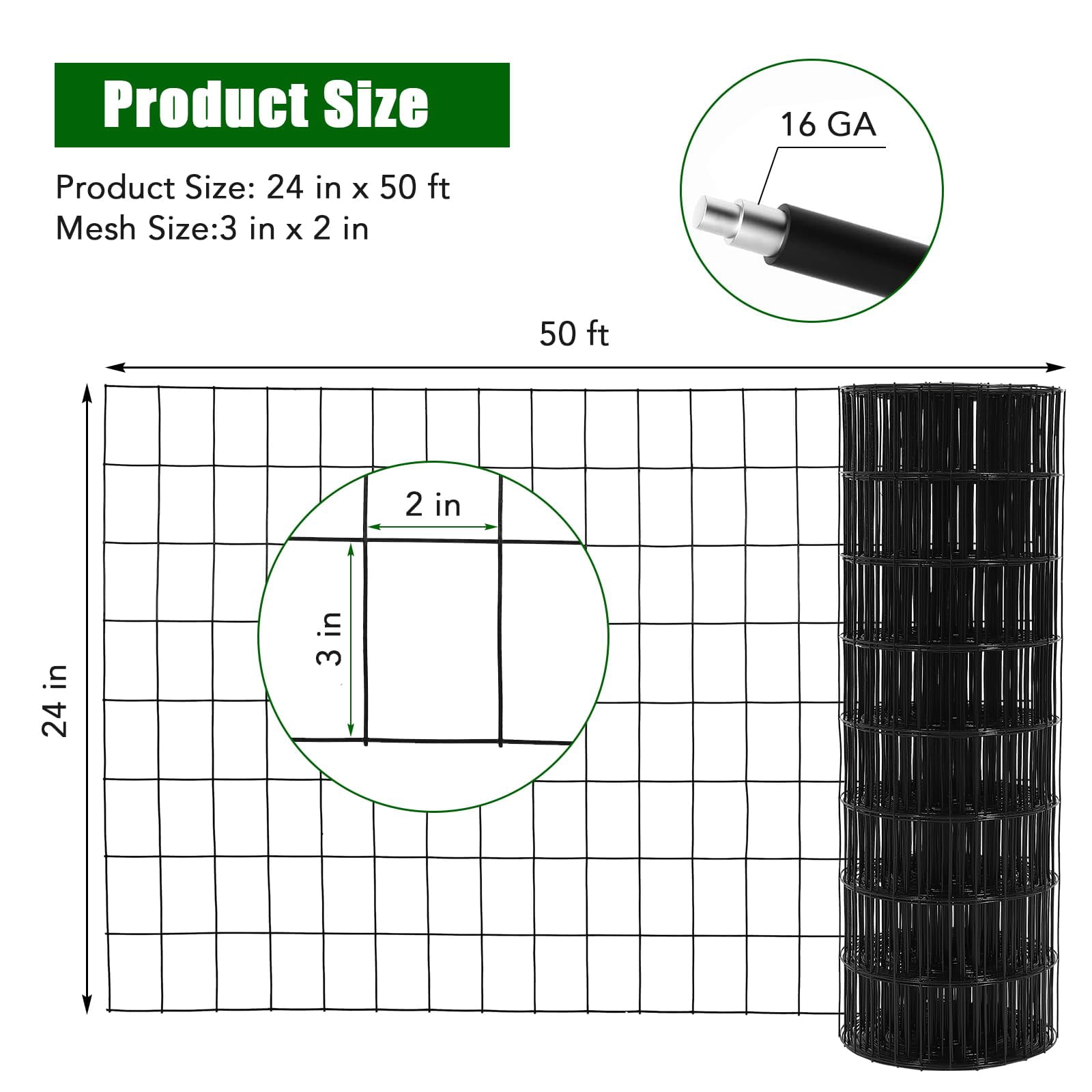 Hardware Cloth, Vinyl Coating Galvanized Steel Chicken Wire Fence Wire Mesh Fence Poultry Netting Garden Fence Tree Guard Rolls for Yard Vegetable Plant Protection