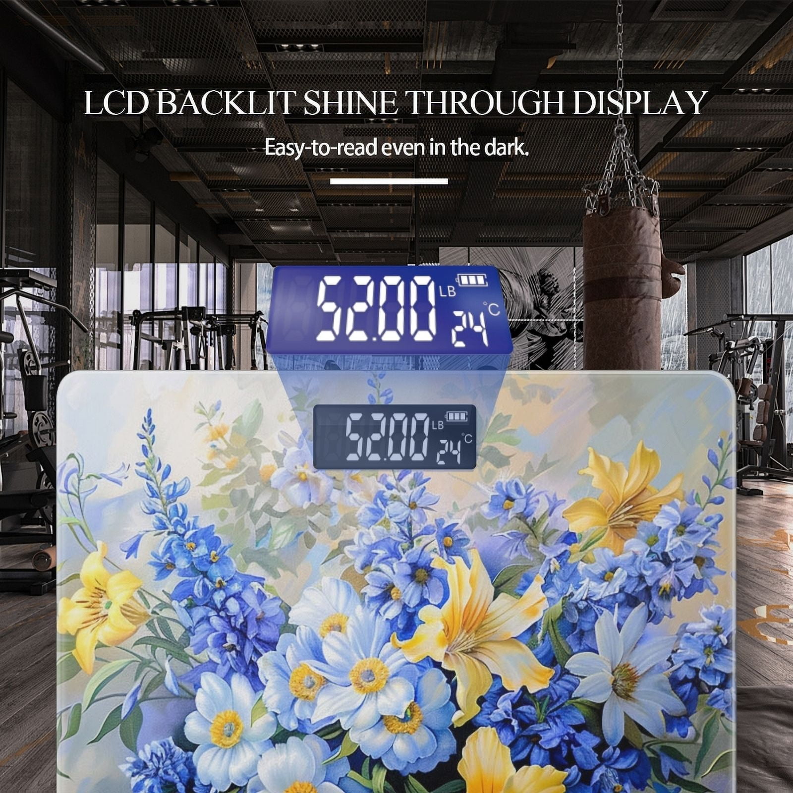 Bathroom Scale, Highly Accurate Digital Body Scale,Precisely Measures Weight up to 400 lbs-Blue And White Porcelain Vase Filled With Flowers Of Various Sizes