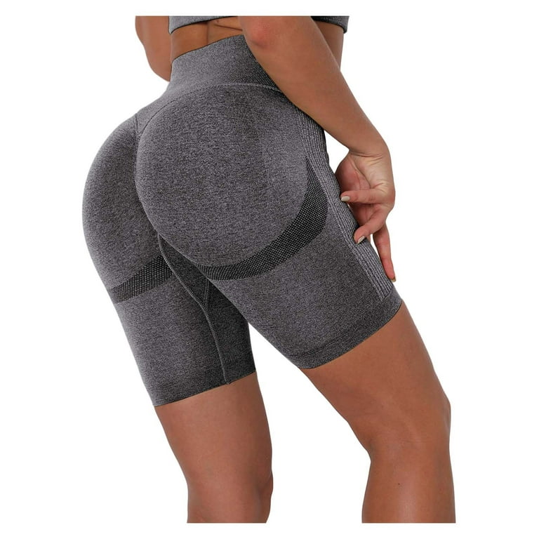 MRULIC yoga shorts for women Women's Hip-lifting Sports Fitness Running  High-waist Yoga Pants Dark Grey + M 