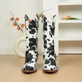 thumbnail image 4 of ARiderGirl Evon Women's Cow Print Boots Pull On Cowboy Boots Stacked Heel Pointed Toe Mid Calf Boots, 4 of 6