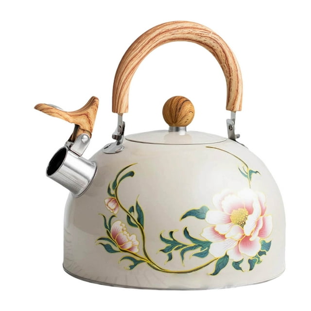 Bouilloire pour Cuisinière, Bouilloire Sifflante à Motif Floral pour Cuisinière Bouilloire Sifflante pour Cuisinière Bouilloire en Acier Inoxydable avec Poignée Bouilloire pour Cuisinière