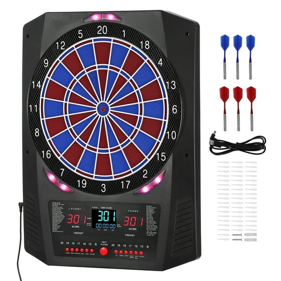 KFFKFF Electronic Dart Board with 13.5" Target, 45 Games & 474 Variations for Up to 8 Players, Includes 6 Dart Shafts, Flights, and 50 Soft Tips, LED Cricket Scoring Display for Home, Party, or Bar