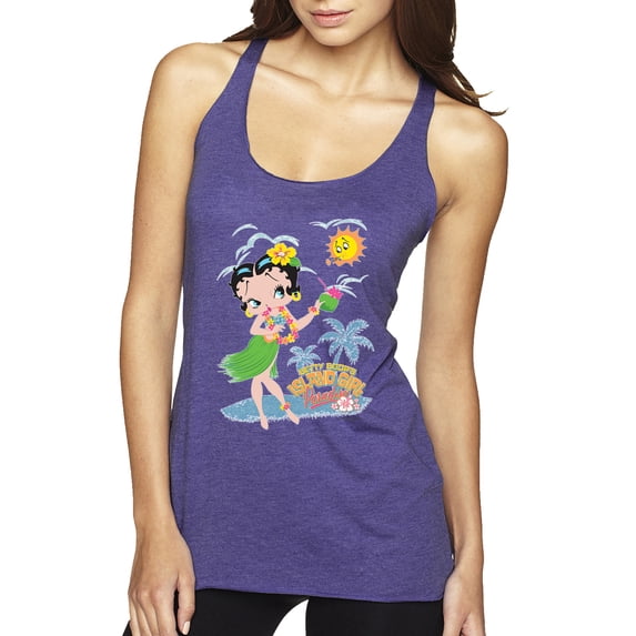Wild Bobby Betty Boop Island Girl Paradise Betty Boop Tri-Blend Racerback Tank Top, Purple Rush, Medium