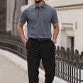 thumbnail image 4 of Qwertyu Capri Polo Shirts Men Breeze Short Sleeve Casual Collared Golf Shirt Lightweight Stretch Quick Dry Textured Summer T-Shirts with Front Pocket Light Gray XL, 4 of 6