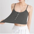 thumbnail image 4 of Camisole Tank with Built in Bra Ribbed Tops for Women Button Square Neck Going Out Spaghetti Strap Cami Undershirt, 4 of 6