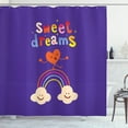 thumbnail image 1 of Sweet Dreams Shower Curtain, Cute Cartoon Heart Dancing on a Rainbow Between Two Smiling Clouds Colorful, Fabric Bathroom Set with Hooks, 69W X 84L Inches Extra Long, Multicolor, by Ambesonne, 1 of 3