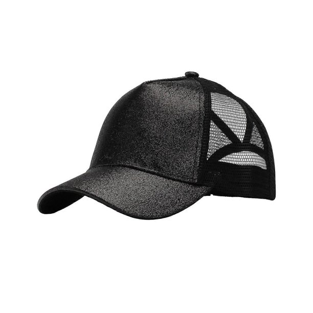 Ladies Baseball Hat Shiny Powder Hollow Mesh Long Brim Ponytail Hole Adjustable Sunscreen Anti-uv Lightweight Club Party Performance Peaked Cap