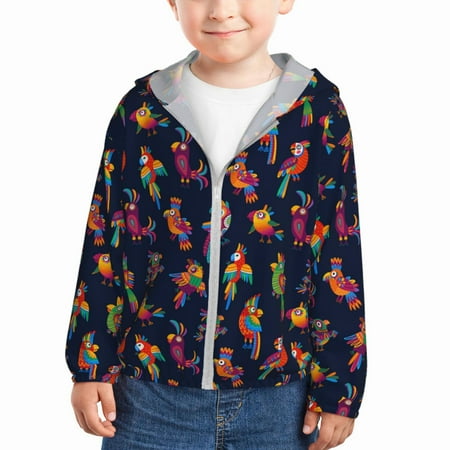 

Lukts Colorful Birds Print Children s Long-Sleeved Sun Protection Clothing Hooded Sweatshirts for Boys and Girls Outdoor Sports-18 Months