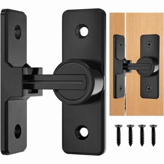 Black Sliding Door Lock 90 Degree Door Lock Latch Lock Door Closure Lock Zinc Alloy Buckle Lock Bolt with 4 Screws for Door Window