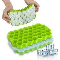 Ice Cube Trays with Lids 2 Pack Small Food Grade Silicone BPA Free for Freezer Flexible Easy-Release Stackable Ice Cube Mold (Green)