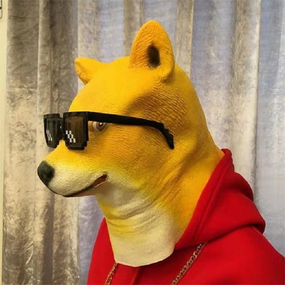 4pcs/set Animal Dog Head Mask with glasses necklace smoking Novelty Halloween Costume Party Latex Masks Shiba Dog Masks
