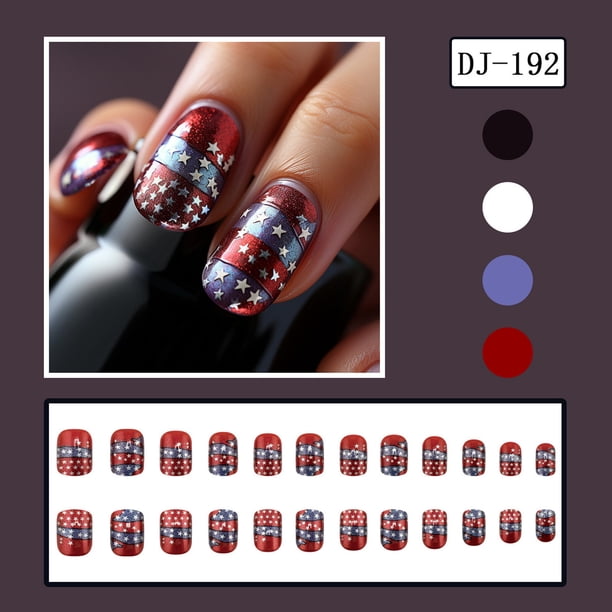 Uñas postizas con la bandera del Día de la Independencia, 24 parches para uñas