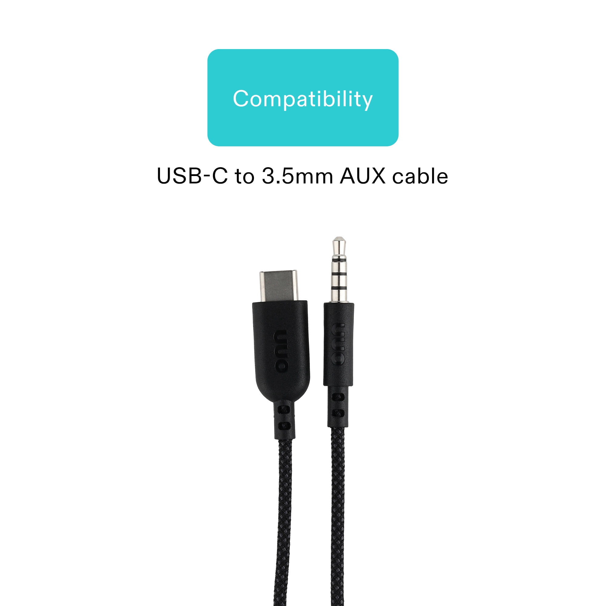 onn 3' Braided USB-C to 3.5 mm AUX Cable, Black