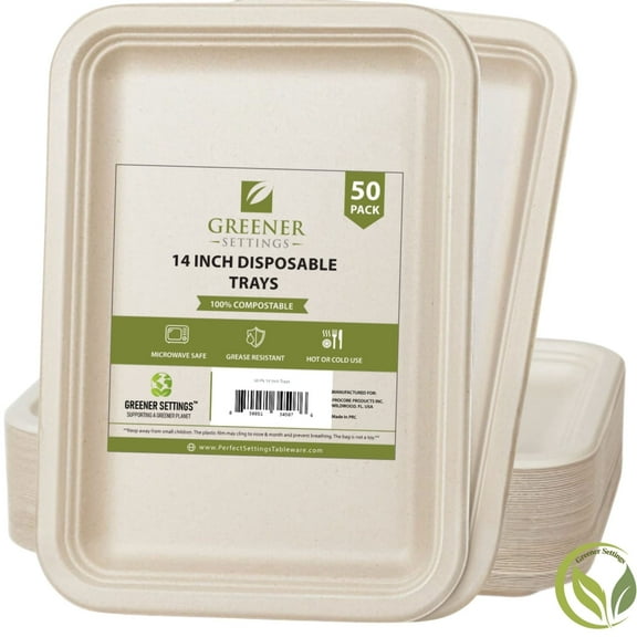 Greener Settings 14" Compostable Disposable Paper Trays, Ribs, Crawfish, Chicken Platters - 50 Count