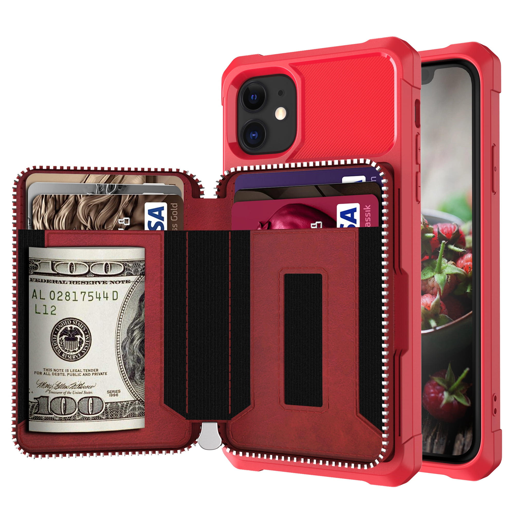 Dteck Wallet Case For iPhone 11, Zipper Wallet Case with Credit Card Holder Slot Purse Leather ...