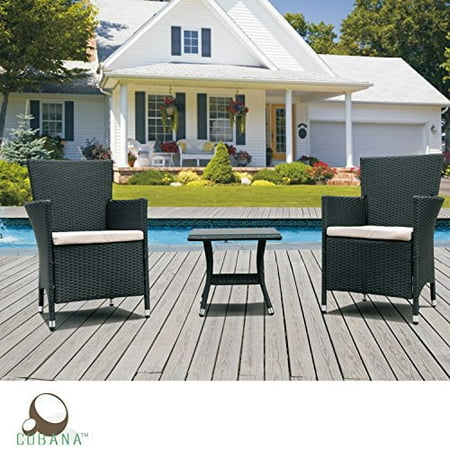 COBANA 3 Piece Outdoor Rattan Wicker Bistro Set Patio