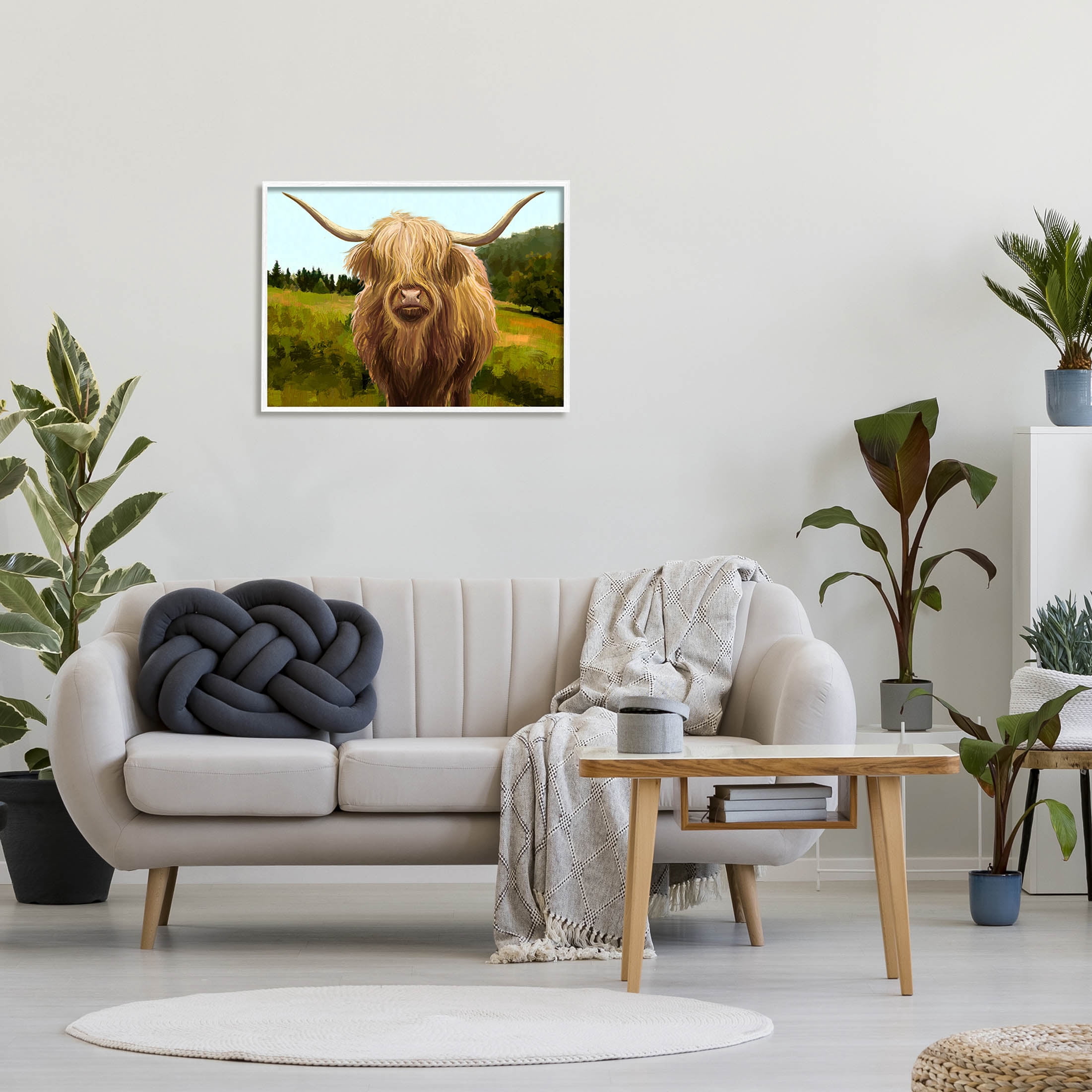 Stupell Industries Country Highland Cattle Grazing Painting White Framed Art Print Wall Art, Design by Ziwei Li