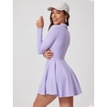 thumbnail image 3 of PISONIC Womens Tennis Dress Polo Collar Long Sleeve A-line Mini Exercise Athletic Dresses with Pockets Shorts, 3 of 5