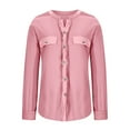 thumbnail image 5 of DuoJiaJ Women's Long Sleeve Lapel Shirt,Irregular Pocket Splicing Casual Blouse,S, 5 of 5