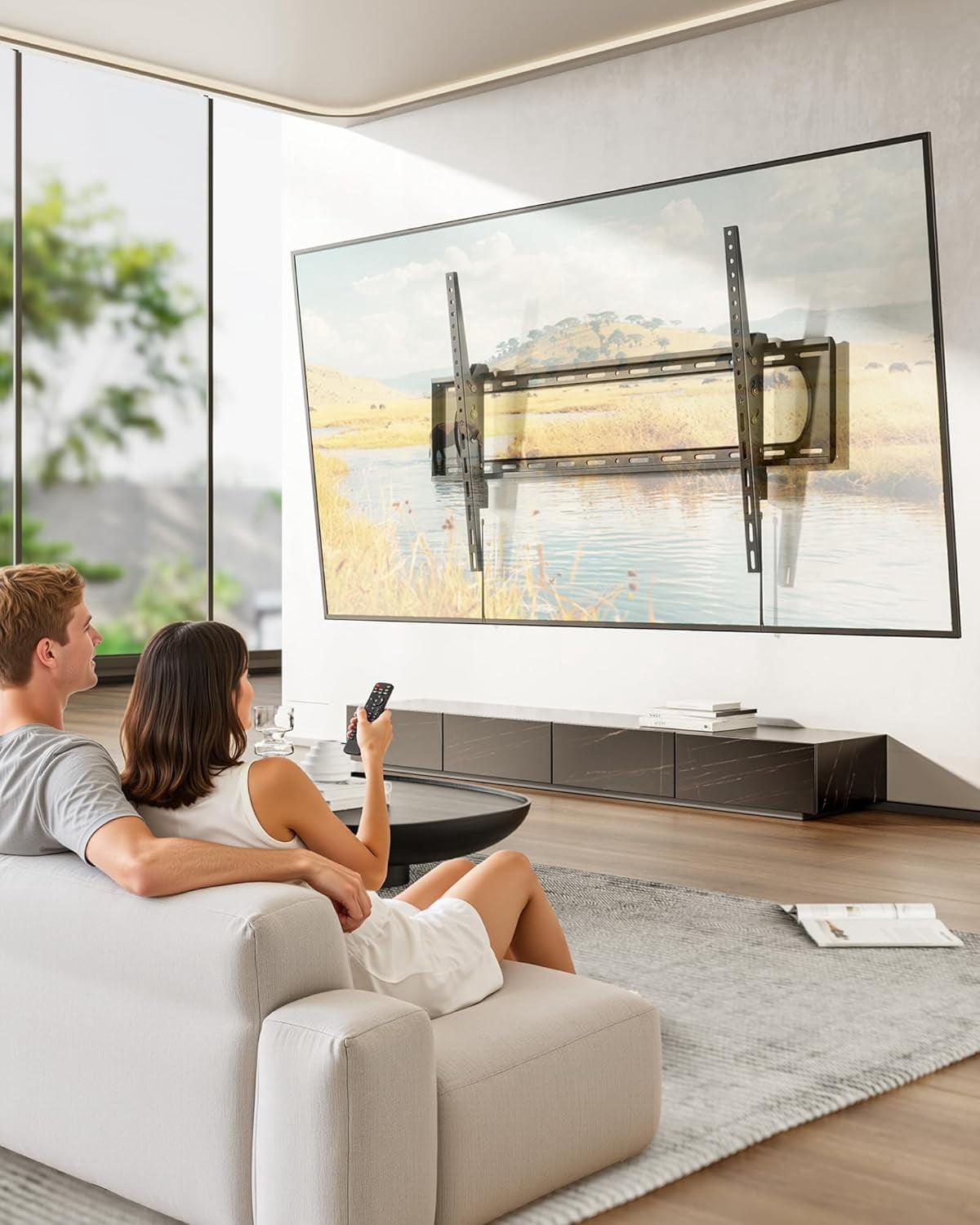 monTEK Heavy Duty Tilting TV Wall Mount for 60–120" TVs – 10° Tool-Free Tilt, Low Profile 3.1" Slim Bracket, Supports Up to 300 lb, Fits 16"/18"/24" Studs, Max VESA 900x600