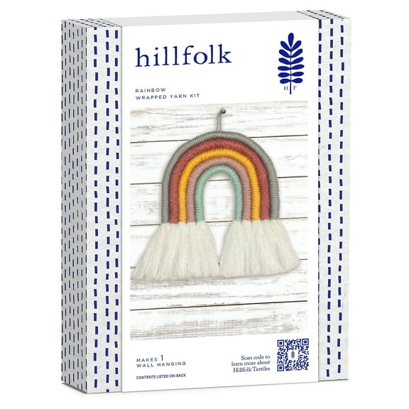 Hillfolk Wrapped Rainbow Kit- Includes Diecut Chipboard Rainbow Shape, Cotton Cording, Yarn, Needle, Glue And Instructions. Makes One 7.5" X 9.5" Rainbow.