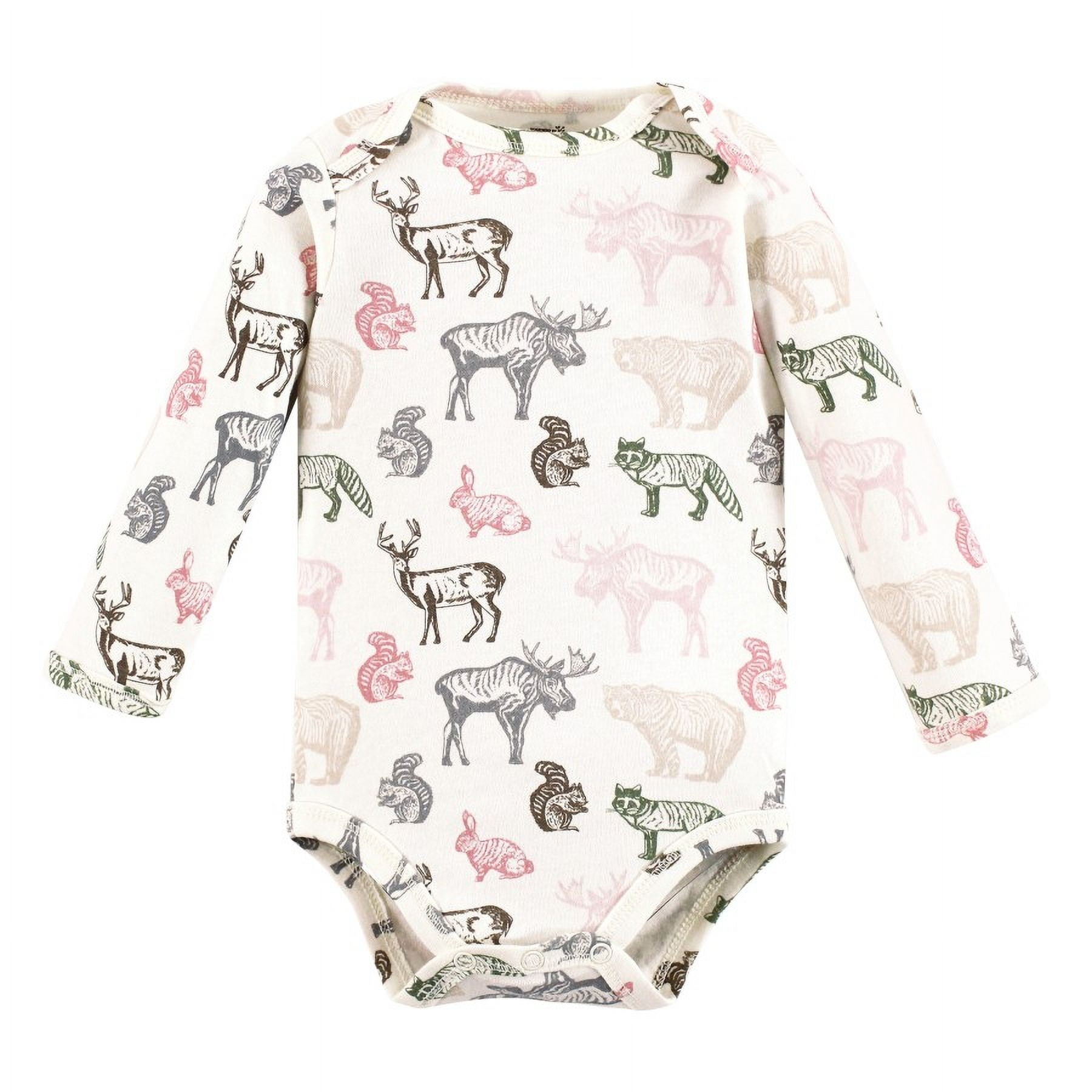 Touched by Nature Infant Girl Organic Cotton Long-Sleeve Bodysuits, Girl Woodland, 9-12 Months