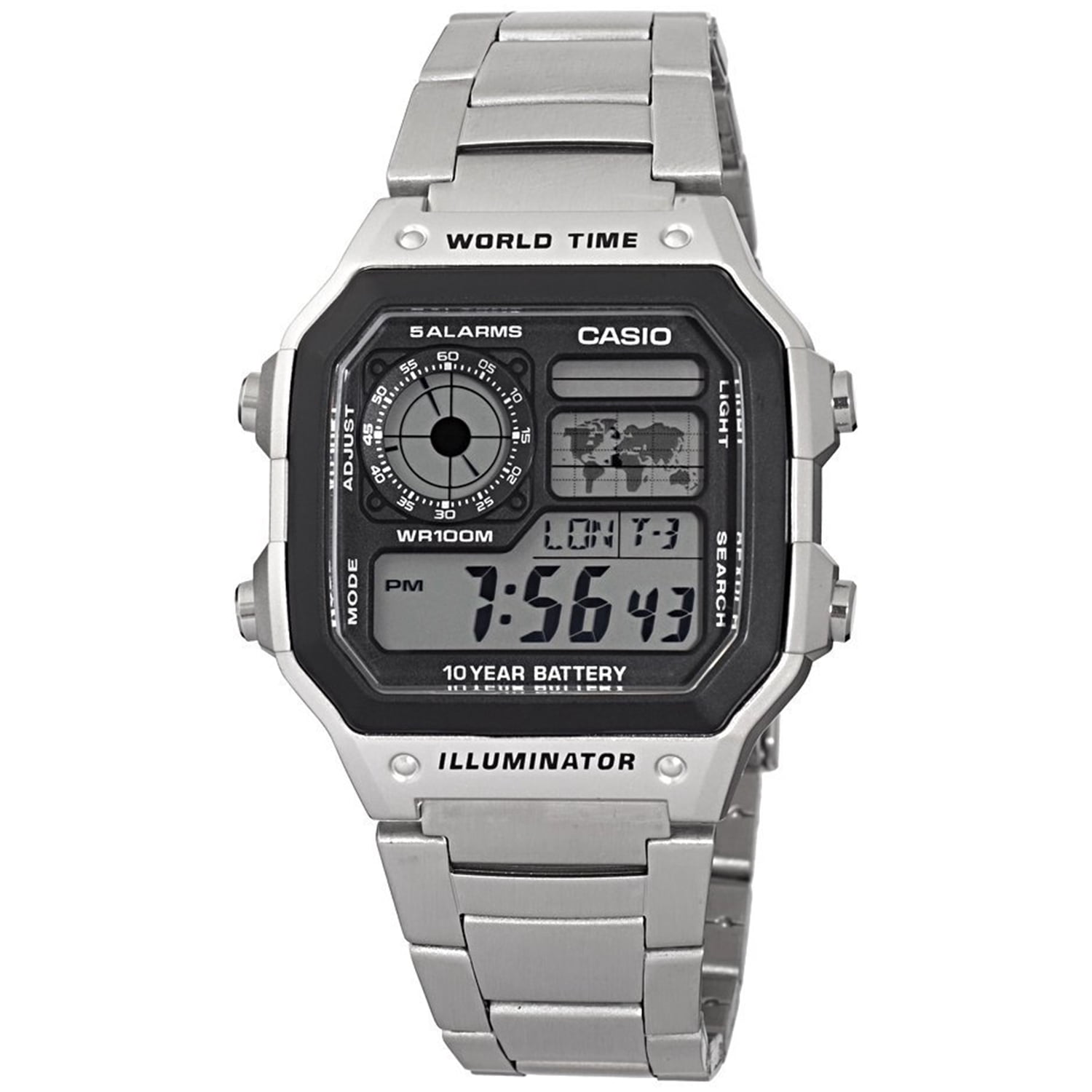 Casio Men s Core AE1200WHD 1AV Silver Stainless Steel Quartz Sport Watch Walmart