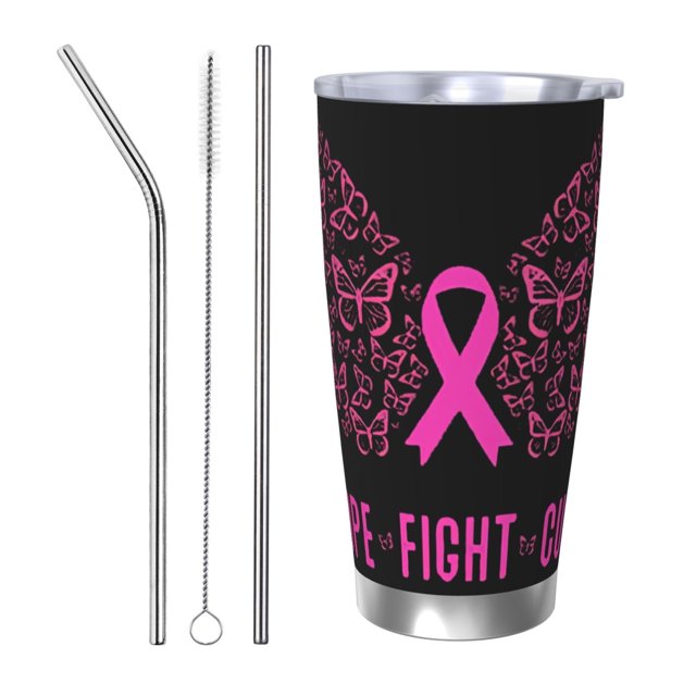 Vaso de acero inoxidable de 20 oz para el mes de concientización sobre el cáncer de mama, taza térmica portátil con tapa