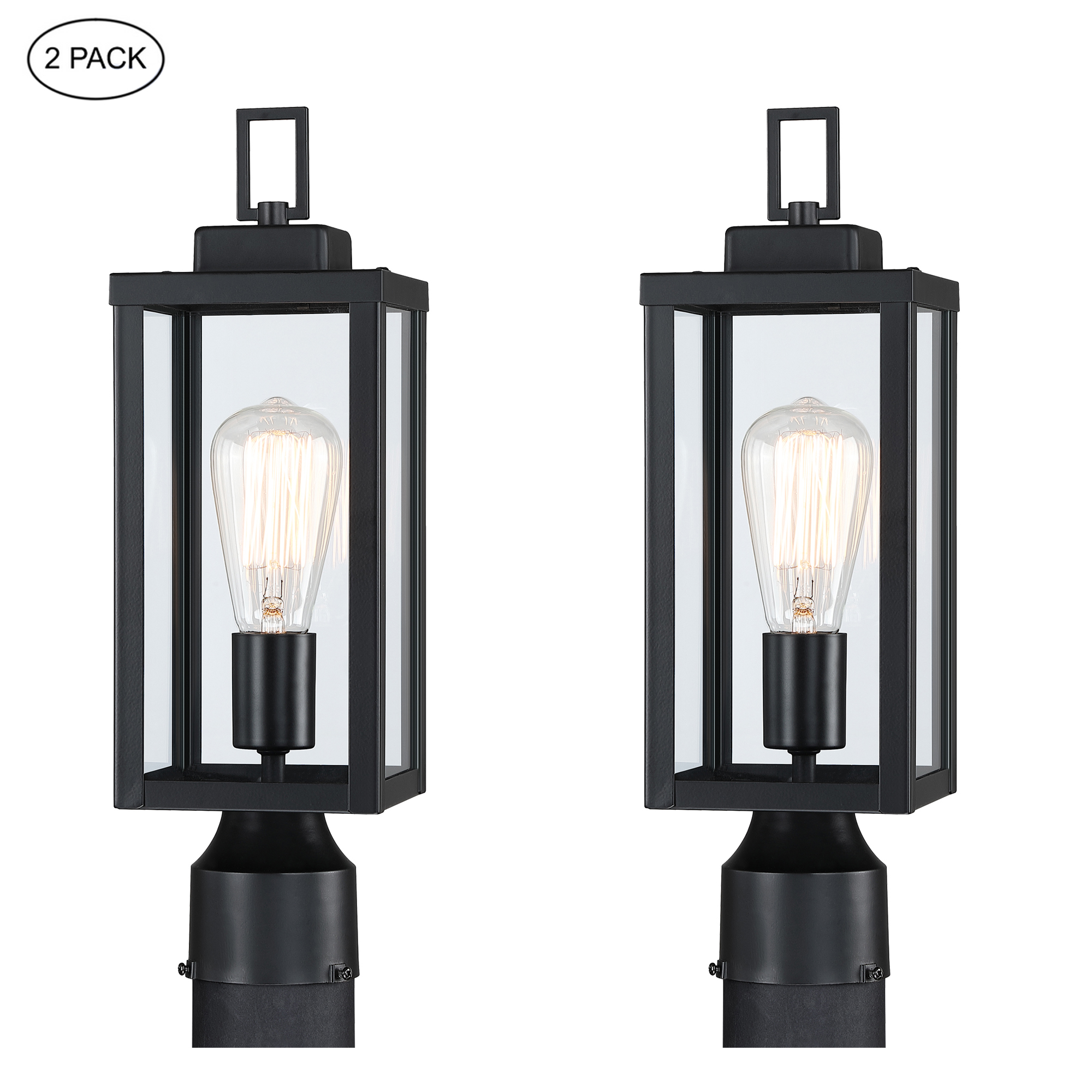 16.5 inch Post Lighting Kits Head Pier Mount Outdoor Light Fixtures with Matte  Black Finished and Clear Glass Lantern Shade（2-Pack）