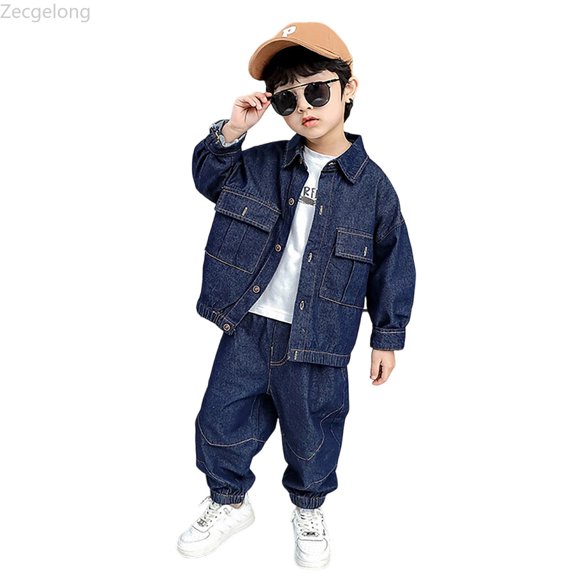 Zecgelong Stylish Boys Denim Outfit Casual Two Piece Jacket And Pants Fall Boys Long Sleeve Casual Sets for Boys 6-7 Years