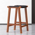 thumbnail image 4 of Trang Mid-Century Modern Square Genuine Leather Counter Stool in Black, 4 of 6