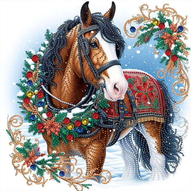 5D DIY Con Forma Especial Parcial Caballo Navidad 40x40cm