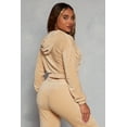 thumbnail image 3 of Womens Velour Flap Pocket Zip Front Cropped Hoodie, 3 of 3