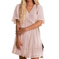 thumbnail image 1 of SAYOO , vestido de chifón de verano para mujer, vestido informal de media manga con cuello en V y estampado de puntos de Color sólido para fiesta SAYOO  Moda, 1 of 9