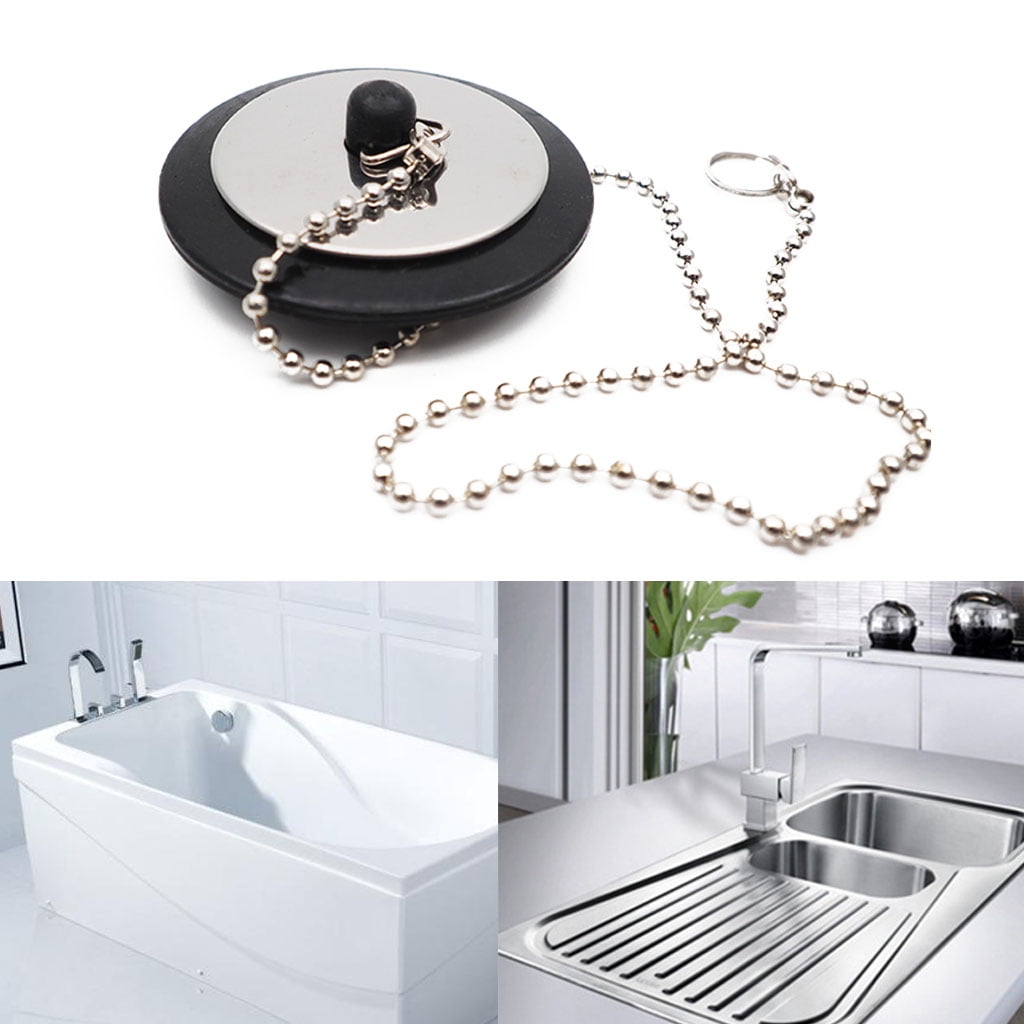 Drain Rubber Plug Stopper with Chain for Kitchen Bathroom Bath Tub Sink Basin 