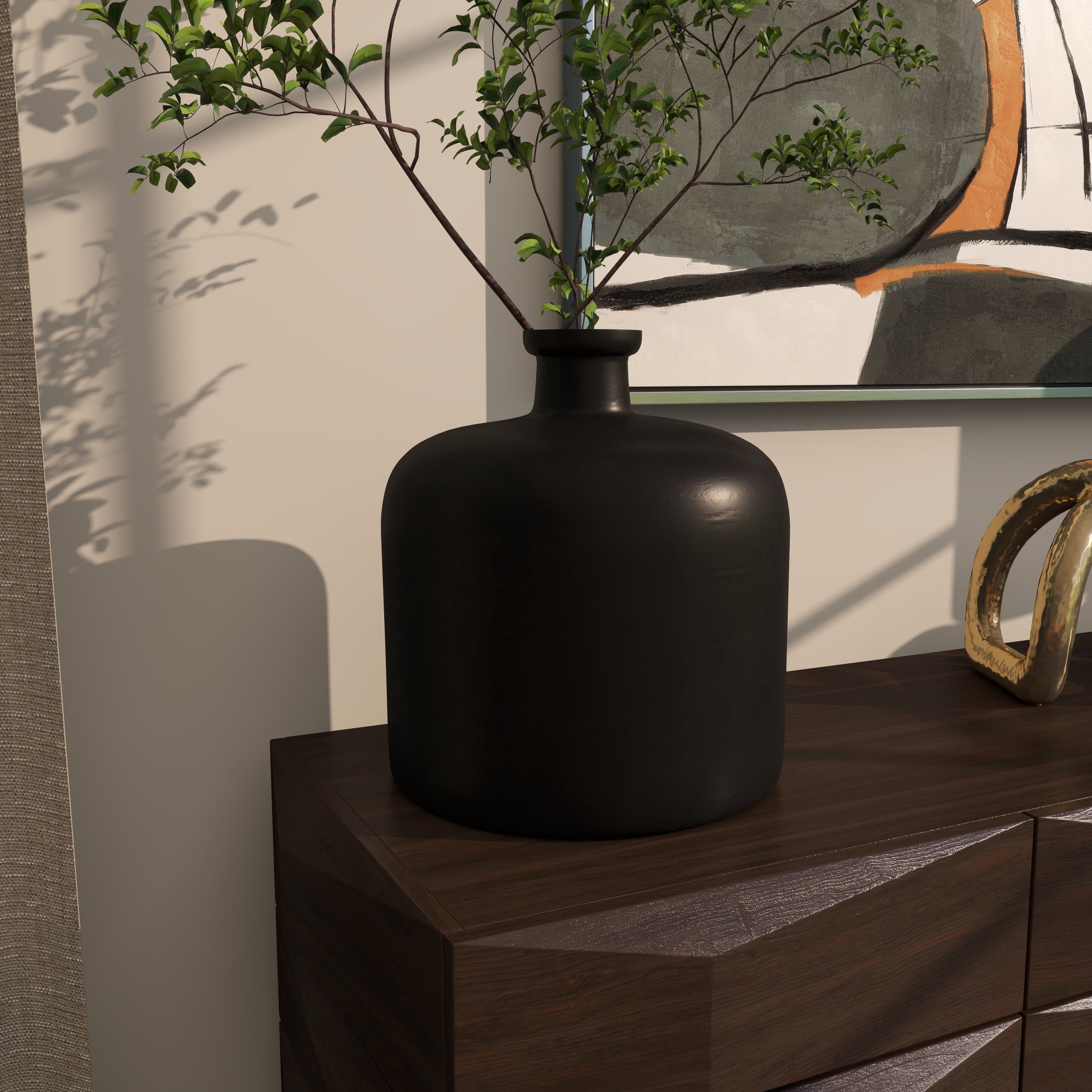 DecMode 12" Handmade Black Glass Vase