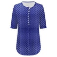 thumbnail image 6 of Holzkary Women's Short Sleeve Flowy Henley Shirt V Neck Tunic Tops Polka Dot Button Down T Shirts Women's Casual Pleated Round Neck Button Open Short Sleeve Loose T Shirt Shirt Top Blue Xl, 6 of 7