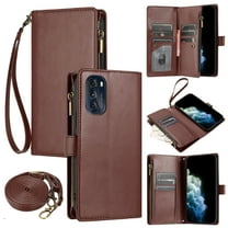 Compatible with Motorola Moto G Stylus 5G 2022 Wallet Case, [9 Card Slots] [Cash Pocket] [Zipper Pocket] Removable Adjustable Crossbody Strap Wrist Strap Magnetic PU Leather Kickstand Phone Case,Brown