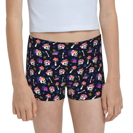 Pofeuu Skulls In Floral Print Soft Cotton Girls Boyshort panties Toddler Underwear-Small