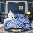 thumbnail image 4 of Erosebridal Blue White Paisley 7 Pieces Full Size Bedding Sets,Porcelain Ethnic Motif Full Size Bed in a Bag,Navy Blue Reversible, 4 of 7