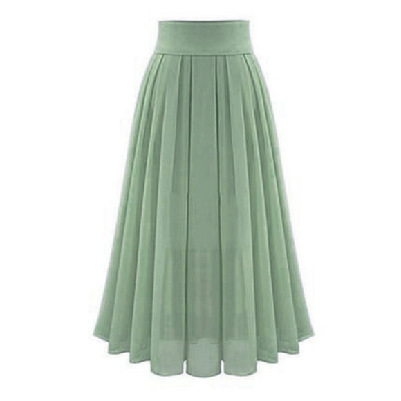 Womens Elegant Pleated Long Skirts High Waist Solid Color Swing A Line Flared Maxi Skirts Chiffon Cocktail Prom Gown