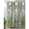 thumbnail image 2 of Purple Vintage Stained Glass Shower Curtain, Flowers Butterfly Waterproof Shower Curtain Set with 12 Hooks Lightweight Washable Fabric Shower Curtains for Bathroom 60x72 Inches, 2 of 6