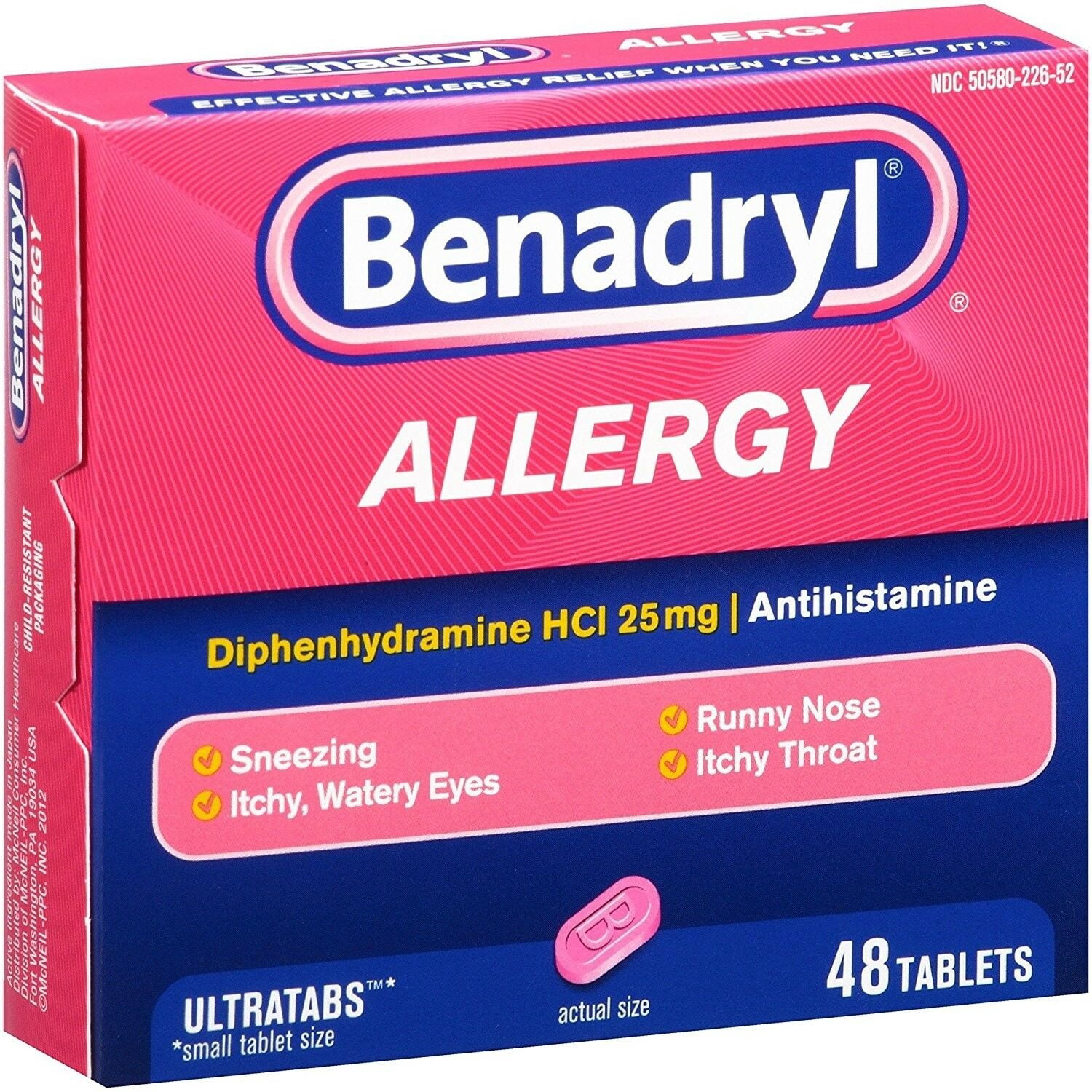 Benadryl Ultratab Antihistamine Allergy Medicine Tablets, 48 Count