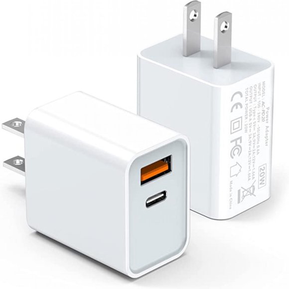 USB C Wall Charger Block 20W, Dual Port PD Power Delivery Fast Type C Charging Block Plug Adapter for iPhone 13/12/11 /Pro Max, XS/XR/X, iPad Pro, AirPods Pro, Samsung Galaxy and More