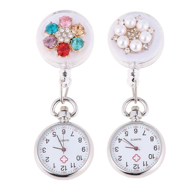 2PCS Badge Reel Pocket Watch Fashion Nurse Pocket Watch Clip-on Pocket Hanging Watch Creative Pocket Hanging Watch Plastic Flexible Test Watch for Nur