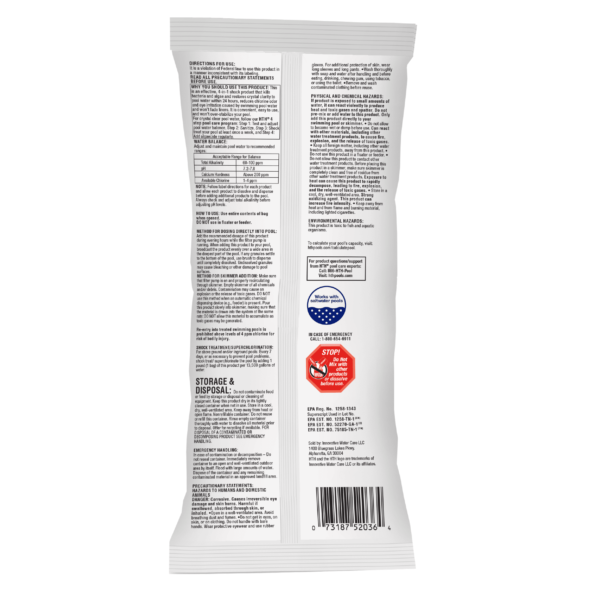 HTH Chlorine Shock — Granules, 13.3 oz — Pool Shock Treatment for Weekly Chlorination