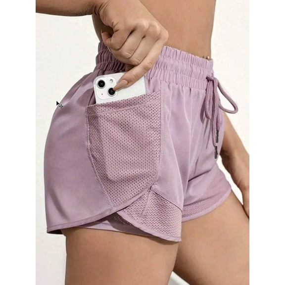 Women's 2-In-1 Yoga Shorts, Quick-Dry Fabric With Mesh Pockets, Suitable For Summer Casual Fitness, Perfect For Active Lifestyle Sports