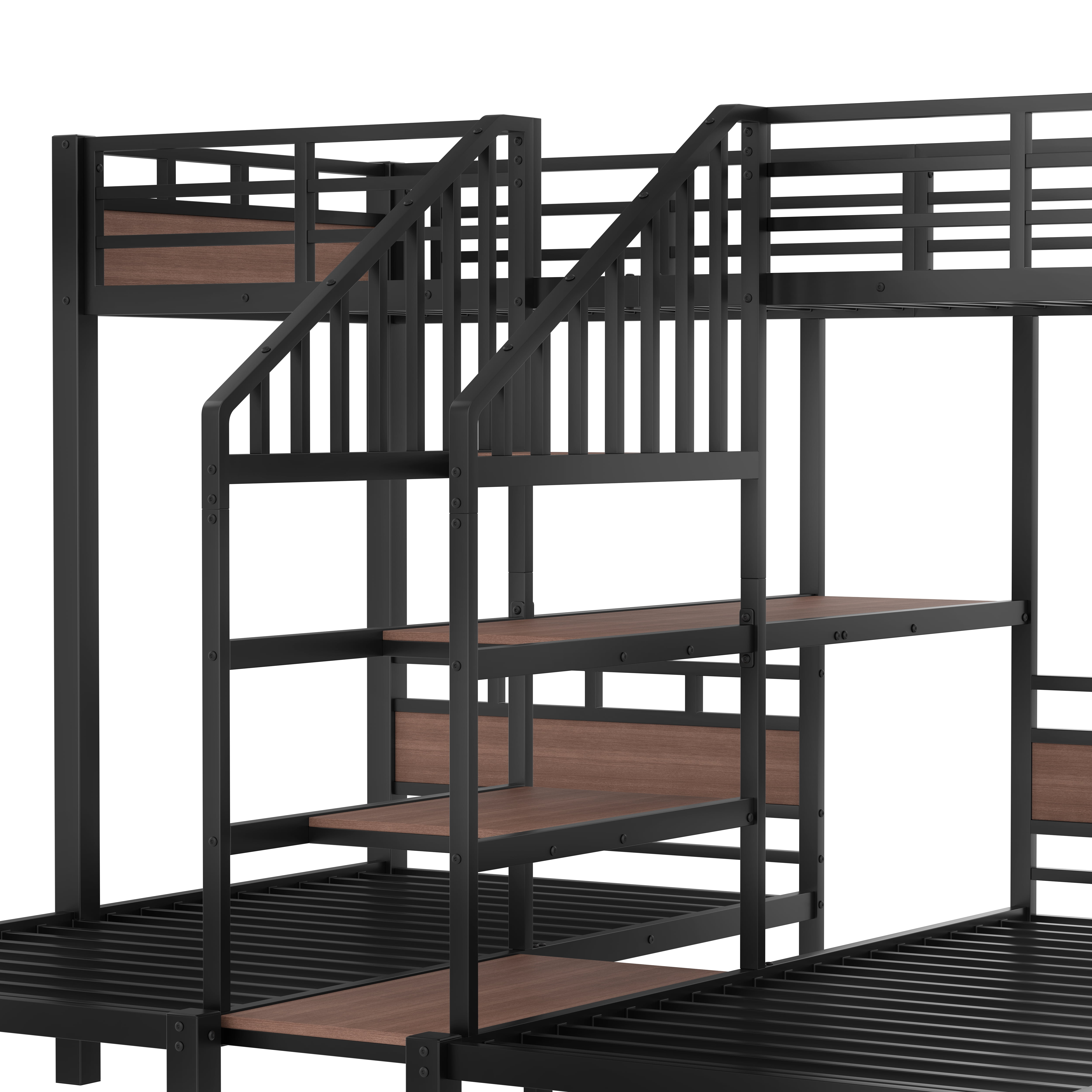 Mintazer Twin Over Twin Over Twin Trible Metal Bunk Bed with Storage Stairs Shelves for Kids Boys Girls Bedroom, Black