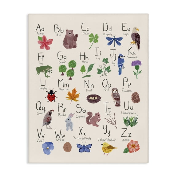 Stupell Industries Eclectic Animal Alphabet on Beige Canvas Art, 16 x 20, by Aralma