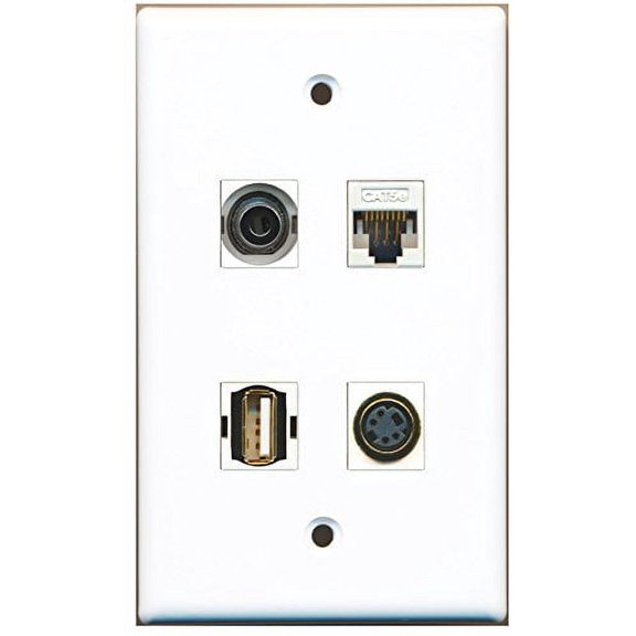 RiteAV - 1 Port USB A-A 1 Port S-Video 1 Port 3.5mm 1 Port Cat5e Ethernet White Wall Plate